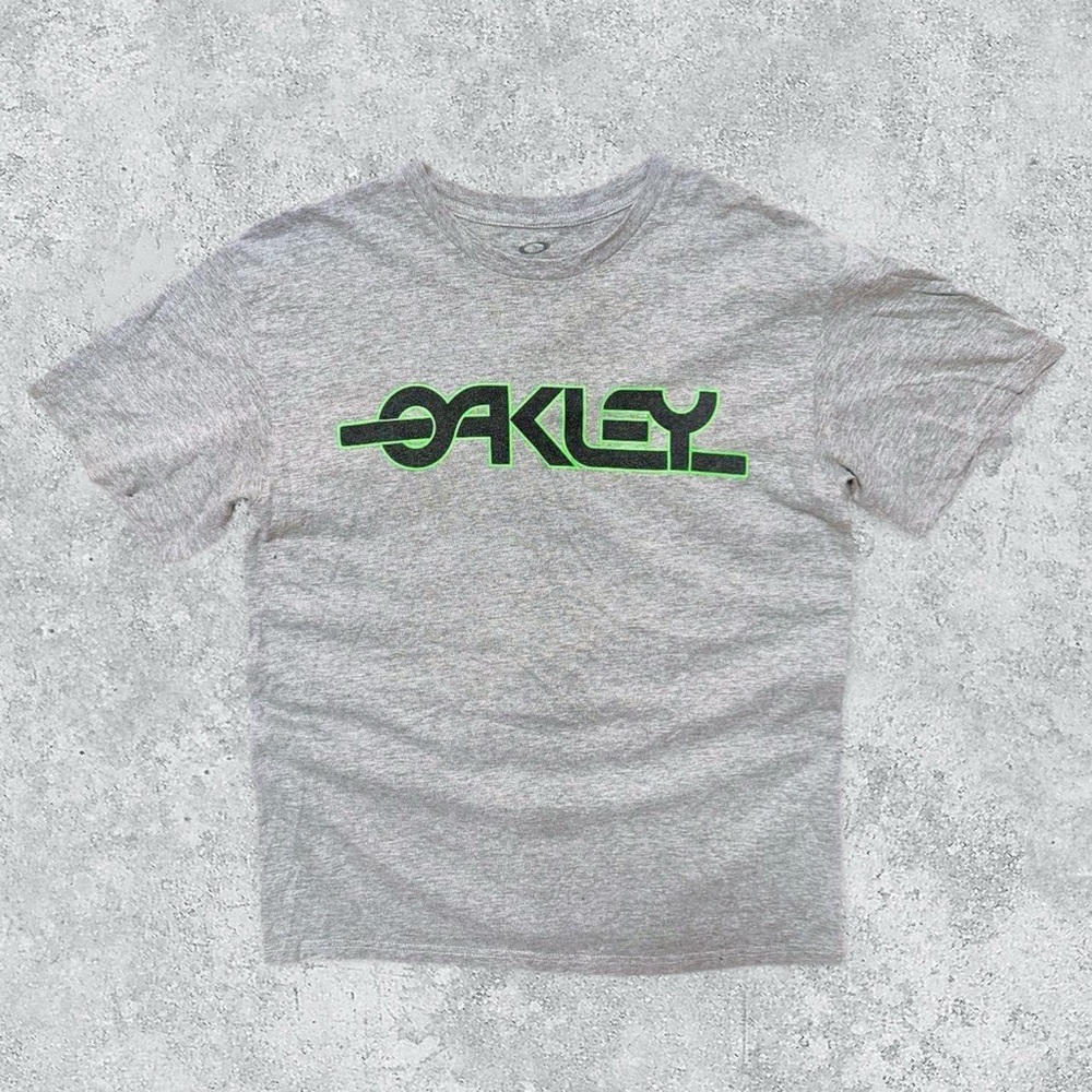 Y2K Oakley Green Outlined Spellout Logo Short Sleeve T-Shirt
